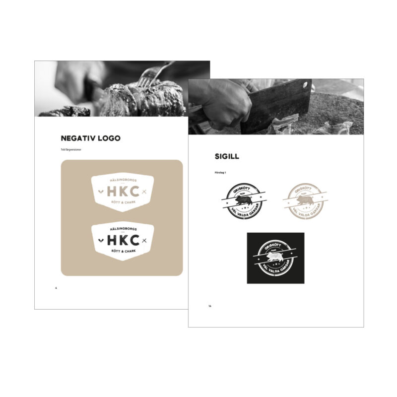 Hälsingborgs Kött och Chark. Designat logo, grafisk identitet mm.
