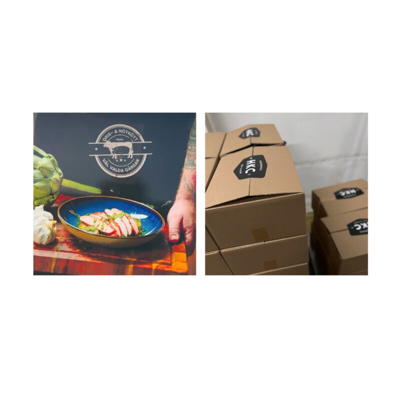 Hälsingborgs Kött och Chark. Designat logo, grafisk identitet mm.