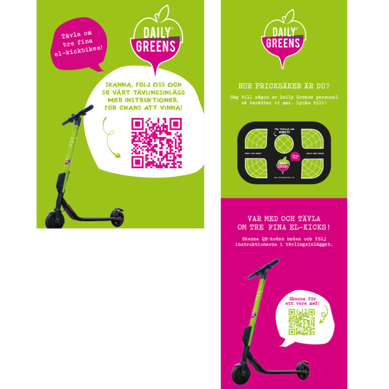 DailyGreens tävling Rix FM Festival. Flyer och rollup.