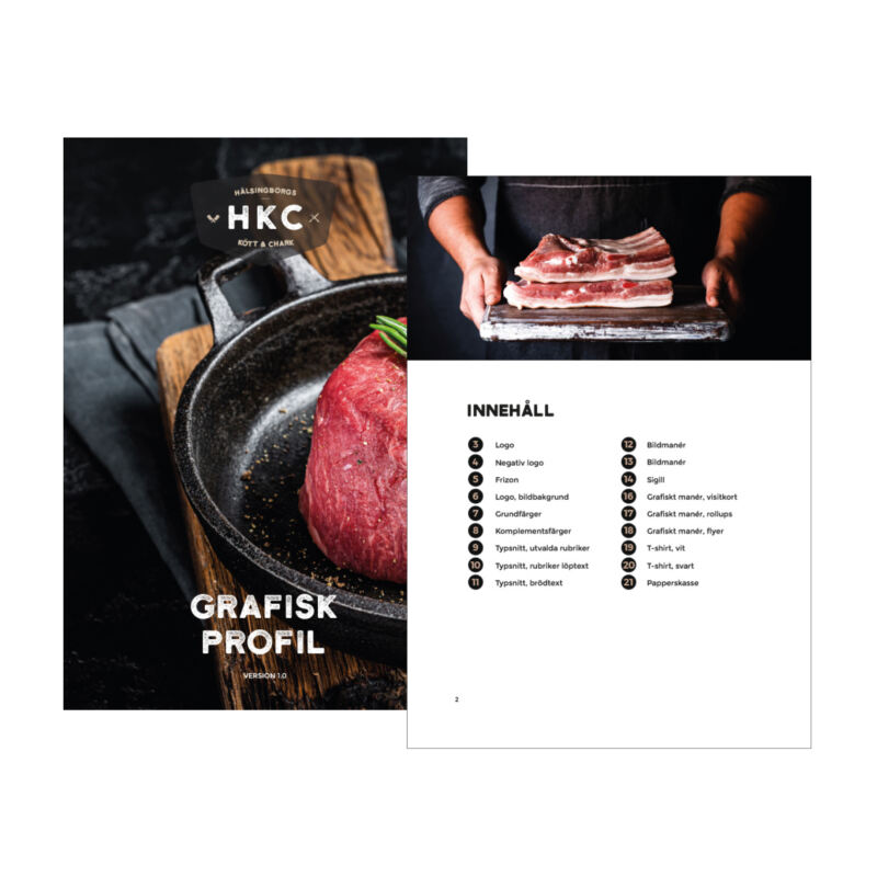 Hälsingborgs Kött och Chark. Designat logo, grafisk identitet mm.