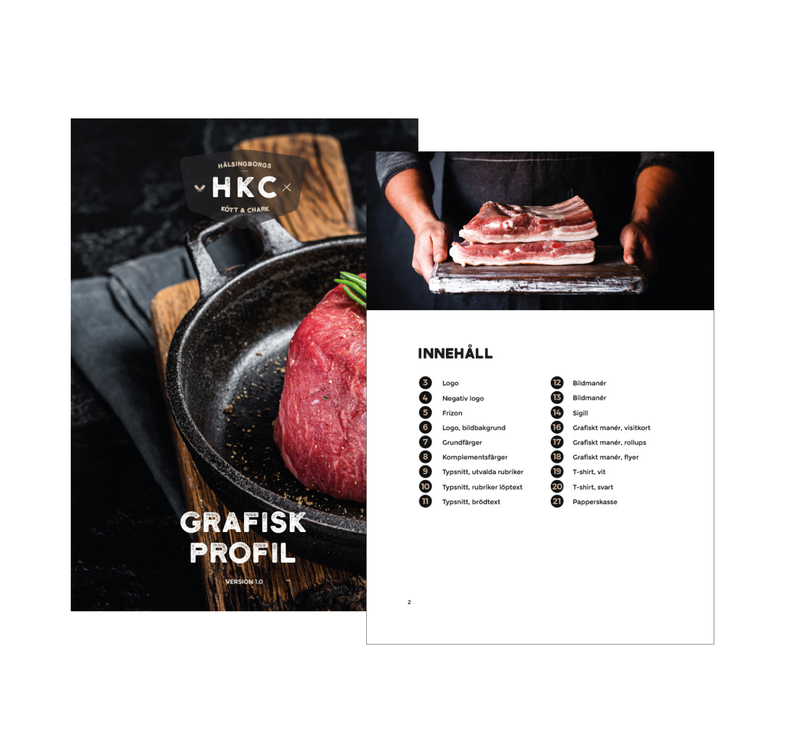 Hälsingborgs Kött och Chark. Designat logo, grafisk identitet mm.